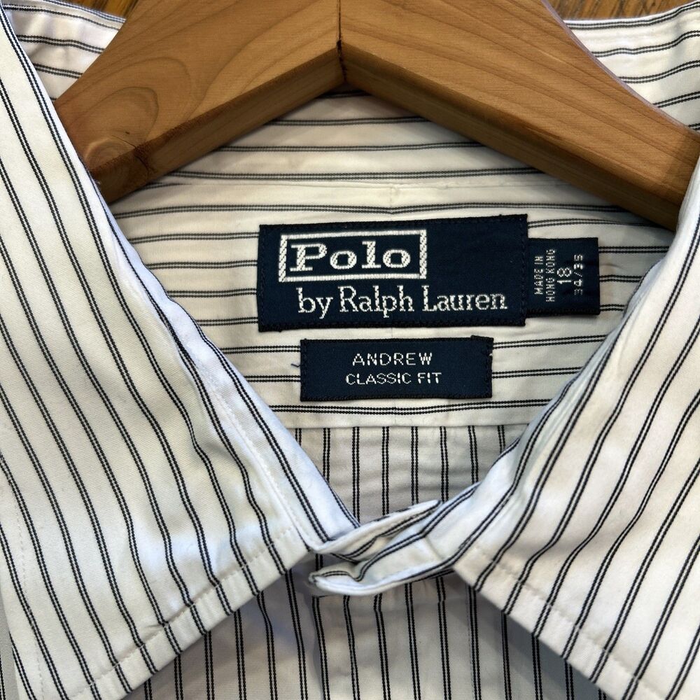 Polo Ralph Lauren Men's Dress Shirt Andrew Classic Fit 18 34/35 Black Stripe